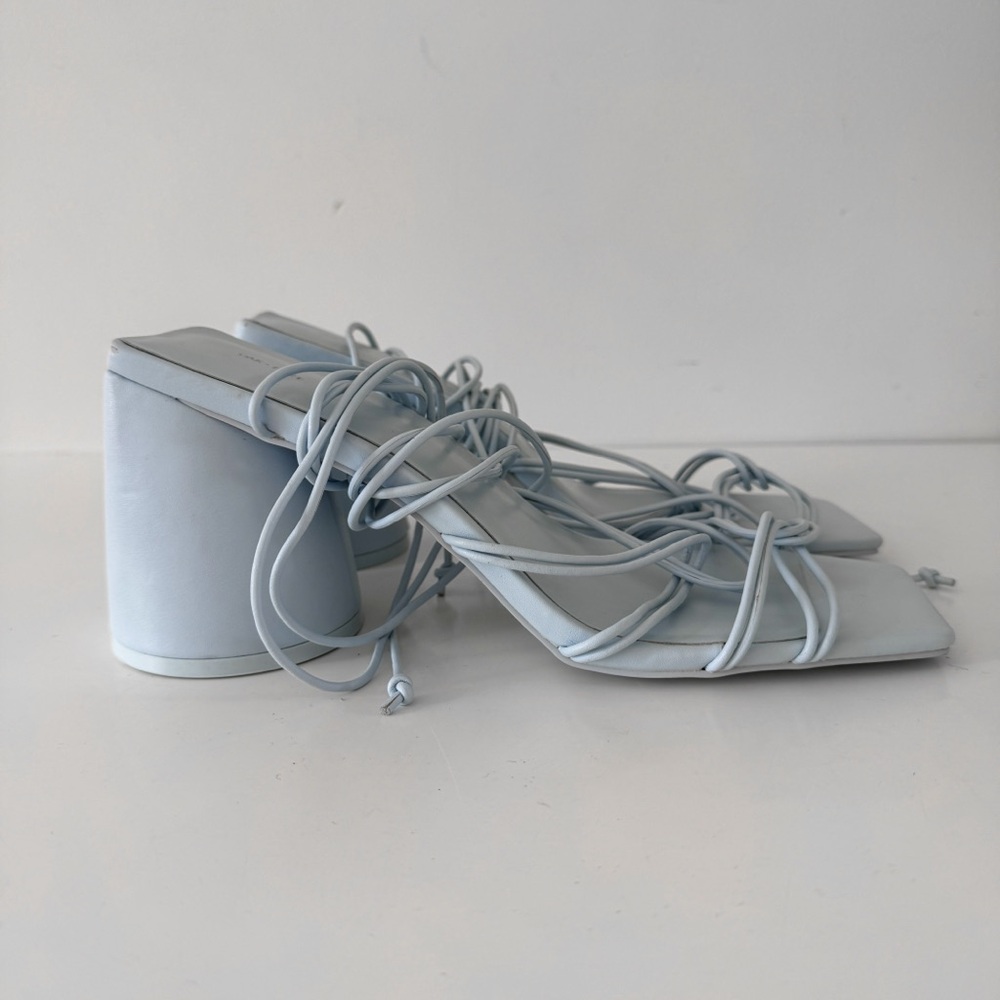 OAK + FORT • Strappy Thick Heel Sandal in Light Blue - Picture 4 of 16